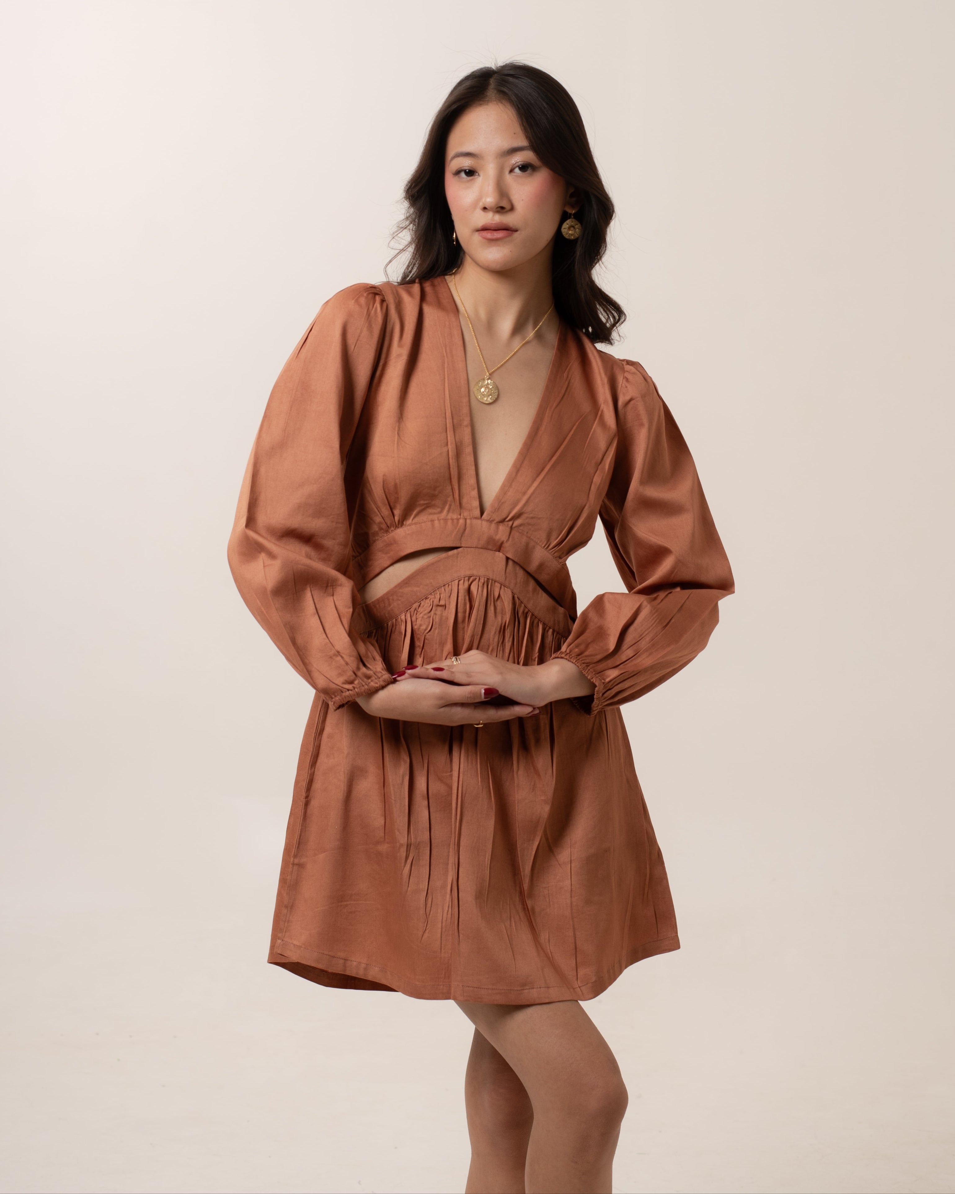 Toasted Zephyr Cut-Out Dress