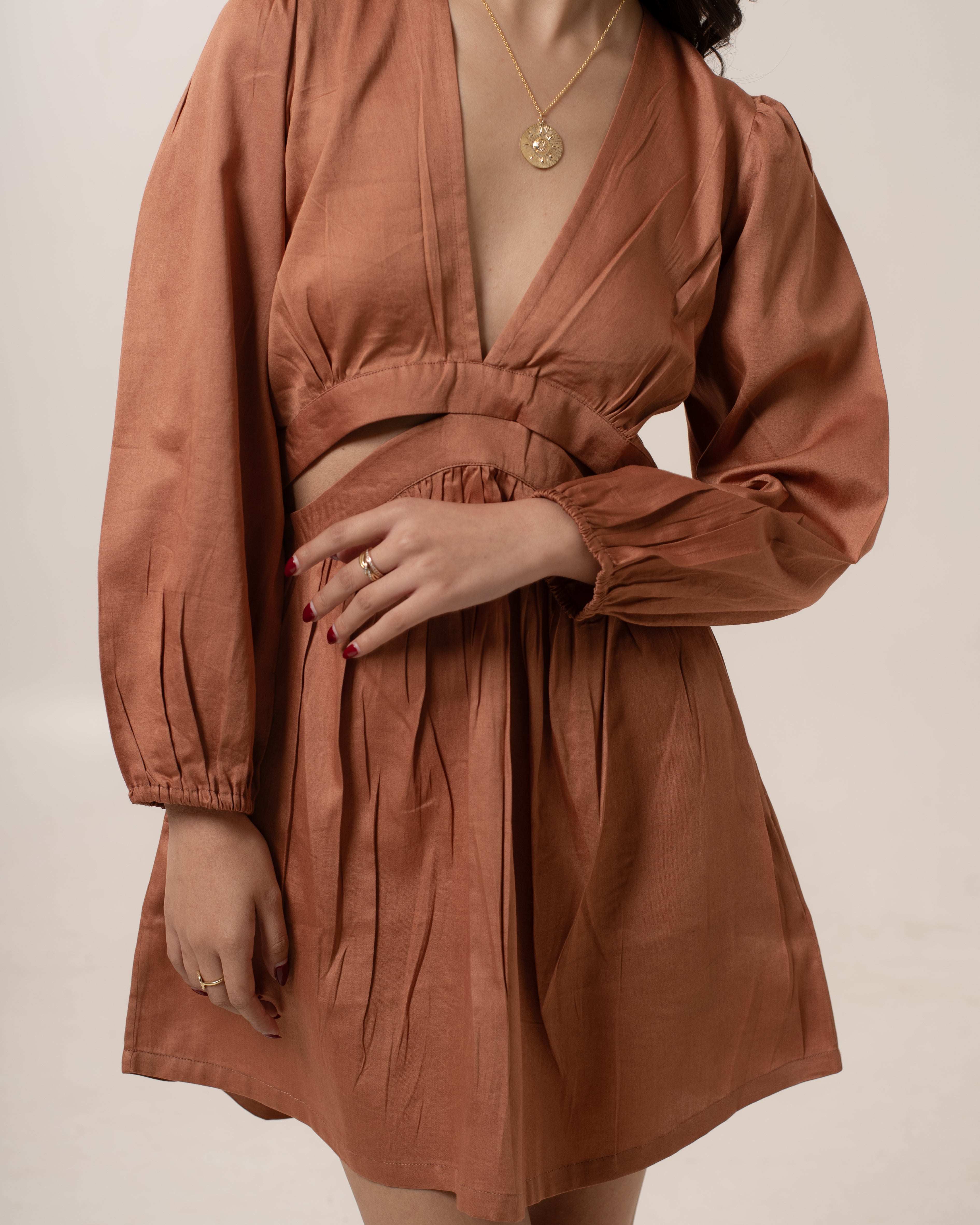 Toasted Zephyr Cut-Out Dress